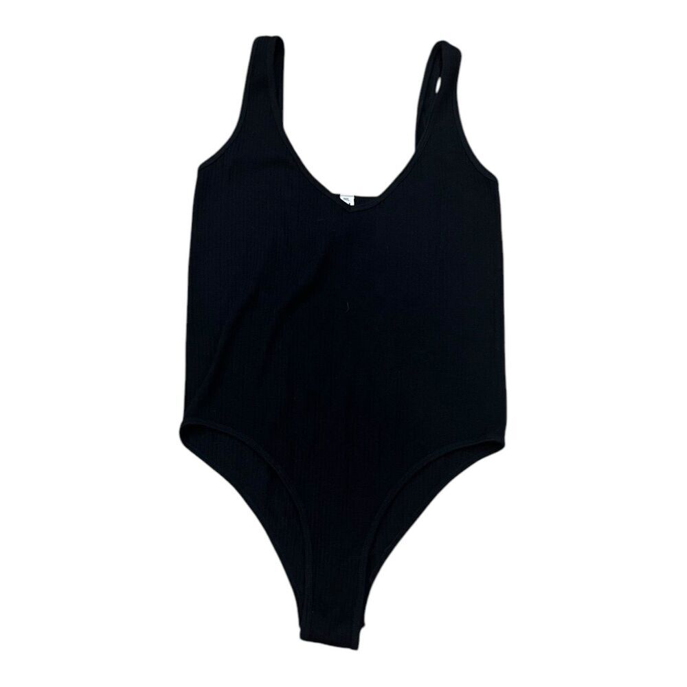 Black Ribbed Sleeveless Bodysuit M/L
